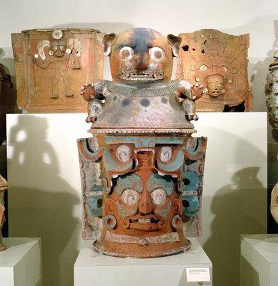 Ixil Funerary Urn with Feline Lid, Nebaj, Guatemala, Last Classic Period (900-1200) by Mayan